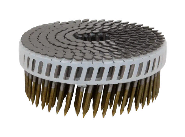 Žiediniai vinys, plastiko juostoje 15°, nerūdijantis plienas A4, RAL 7016 antracito pilka