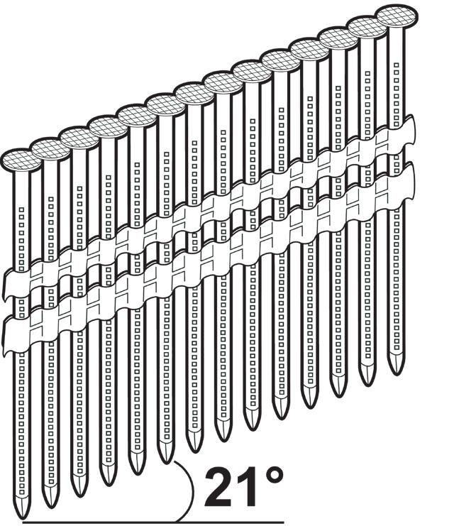 STRAIGHT COLLATED NAILS 21°, ROUND HEAD, BARBED, BLANK