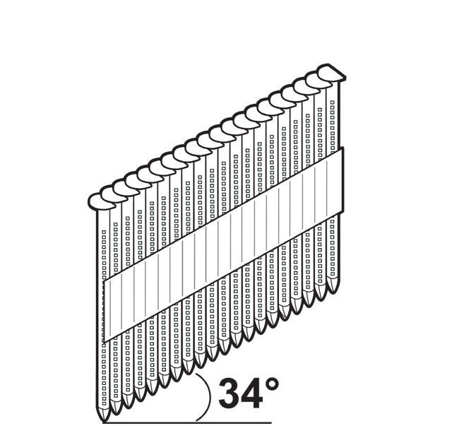 STRAIGHT COLLATED NAILS 34°, D-HEAD, PLAIN, HOT DIP GALVANIZED