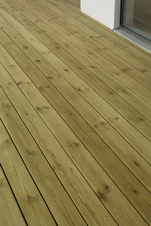 Närbild på rillad trall i en triangelform vid pool.