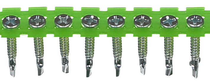 COLLATED WING TIP SCREW WITH DRILLPOINT FOR STEEL JOISTS, BRIGHT ZINC PLATED.